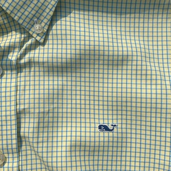 vineyard vines blue/green over pale yellow check logo Button-down Tall! - Picture 3 of 12